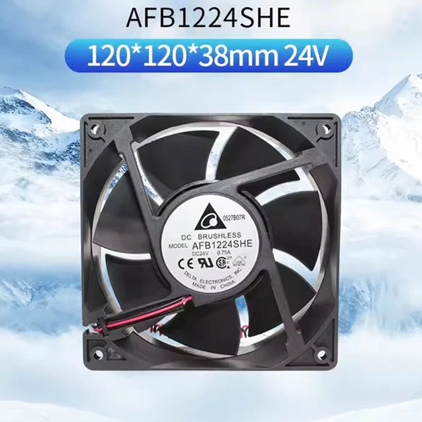 Delta AFB1224SHE 12038 DC24V 0.75A 2-pin Large Air Volume Inverter Cooling Fan - Image 1 of 4