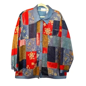 Alfred Dunner Patchwork Light Weight Button Up Jacket Women's Sz 14 Boho Hippie - Picture 1 of 8