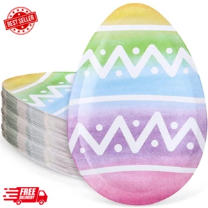40Pcs Easter Paper Plates Easter Egg Shaped Disposable Plates Watercolor Easter - Picture 1 of 8
