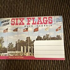 1968 Six Flags Over Georgia Folder Postcard Aerial View Train Merry Go Round Car