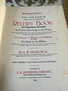 Dr. Chases Receipt Book Memorial Edition Third Last Complete 1901 Hardcover Book - Picture 1 of 14