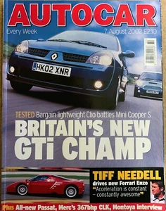 AUTOCAR MAGAZINE 07-AUG-02 - Mini Cooper S, BMW M Coupe E36/8, Ferrari Enzo - Picture 1 of 2