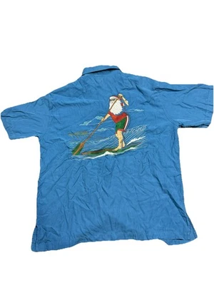 Рубашка Tori Richard размер XL Paddle Boarding Santa Claus синяя шелковая Lyocell - Изображение 1 из 4