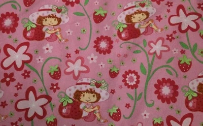 OOP 2003 Strawberry Shortcake Flannel Fabric By Spectrix Pink Red Vintage - Image 1 of 4
