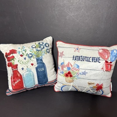 USA Red White Blue Patriotic Stars & Stripes Raised Stitching , Flowers 11x11 - Image 1 of 4