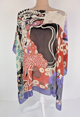 Metropolitan Museum of Art Silk Poncho Chiffon Japanese Colorful Art Sheer - Image 1 of 4
