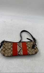 Coach Womens Brown Tan Python Signature Adjustable Strap Top Handle Bag - Picture 1 of 9