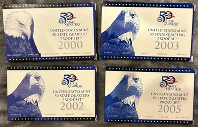 2000 2002 2003 2005 US Mint Clad Proof State Quarters Sets w Boxes & COAs  - Image 1 of 3