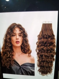 Runature 20 Inch Brown Curly Human Hair Extentions Tape New Sealed - Picture 1 of 6
