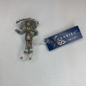 Broche Moonbabies "Reba" Plata Blanco Turquesa Stickpin Broche Hecho a Mano - Imagen 1 de 3