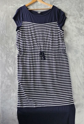 Maxi Vestido T by Talbots Para Mujer 2X Azul Marino Blanco Náutico Rayas Elastizado Bolsillo Foto 1 de 4
