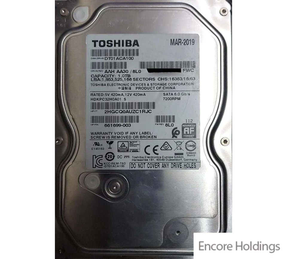 HP 1 TB Internal Hard Disk Drive - 7200 RPM - 32 MB Cache - 6 Gbps - 661699-003 - Image 1 of 1