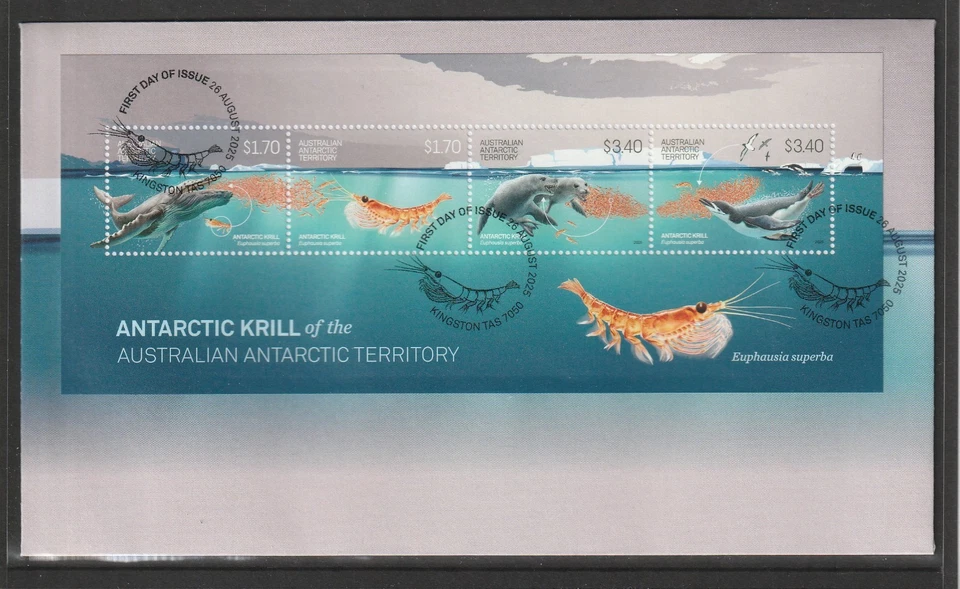 AAT 2025: Antarctic Krill First Day Cover with Mini-Sheet. Very Fine Used. - Image 1 of 1
