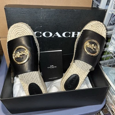 NWB AUTH Coach Women Camille Black Leather Espadrille Size 8 Sandals G5128  $178 - Image 1 of 4