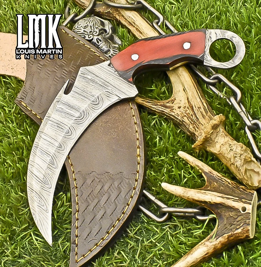LMK Hand Forged Karambit Knife Twist Damascus Hard Wood Camping Razor Sharp - Image 1 of 4