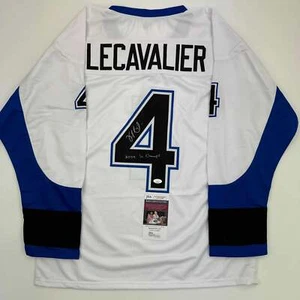 Autographed/Signed Vincent Lecavalier 2004 SC Champs Tampa Bay White Hockey Jers - Picture 1 of 4