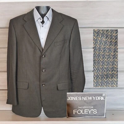 Chaqueta Abrigo Deportivo Jones New York Para Hombre 42L Marrón Cuadros Lana 3 Botones Sin Ventilación Foto 1 de 4