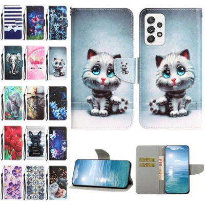 Flower Dog Cat Butterfly Wallet Phone Case For Samsung A13 A14 A23 A33 A53 A73 - Image 1 of 4
