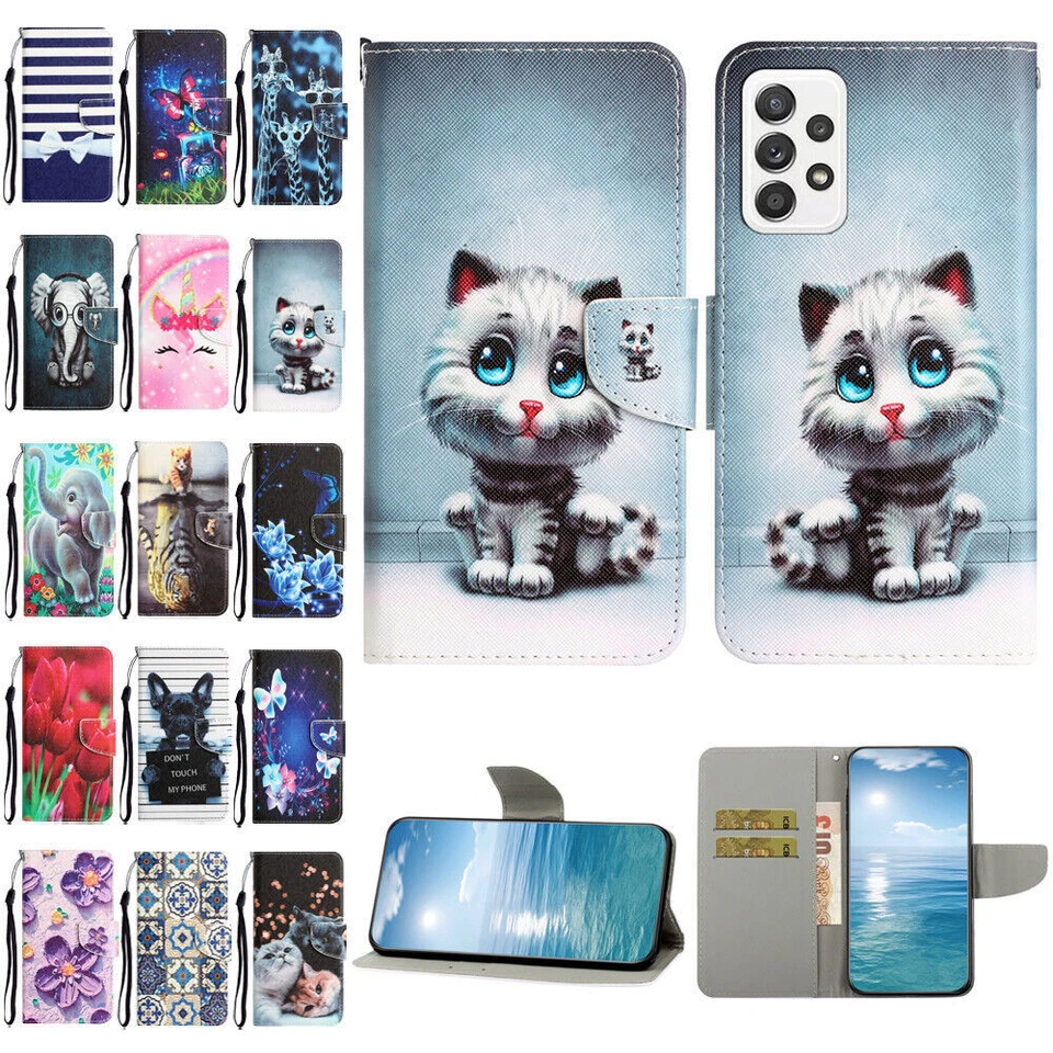 Flower Dog Cat Butterfly Wallet Phone Case For Samsung A13 A14 A23 A33 A53 A73 - Image 1 of 4