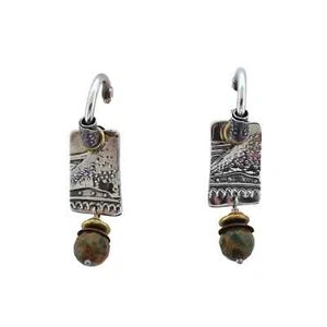 Tabra Sterling Silver Emboss Unakite Hoop Earrings - Picture 1 of 1