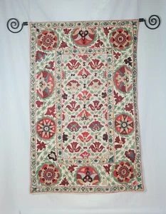 3,25 x 4,83 Fuß Vintage Seide Handstickerei Bettbezug, Usbekische Suzani Wandbehang - - Bild 1 von 9