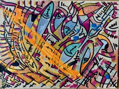 Moderno Psicodélico Abstracto Cubismo Graffiti Arte Pintura Dibujos Animados Ilustración Foto 1 de 2