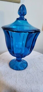 OMG!! Vintage VIKING GLASS L.E.SMITH PIATTO CARAMELLE PIEDISTALLO BLU LQQK - Foto 1 di 8