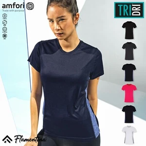 Womens Contrast Panel T-Shirt Sports Gym Top Training Workout TriDri Performance - Picture 1 of 11