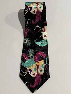 "Máscara de Mardi Gras Steve Harris New Orleans de colección para hombre corbata para el cuello 3/4""" Foto 1 de 3