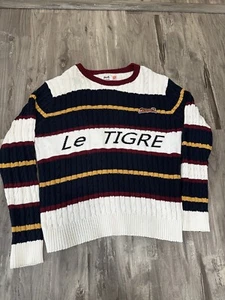Le Tigre Mens 2XL Cream Crewneck Pullover Knit Sweater Big Logo Maroon - Picture 1 of 4