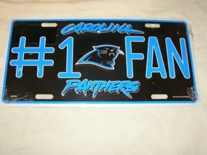 NFL Carolina Panthers #1 FAN : METAL LICENSE PLATE - NEW - Rico Industries - Picture 1 of 1