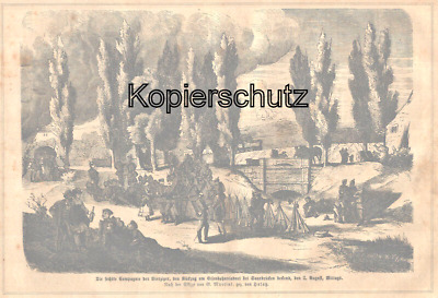  6.Kompanie D.Vierziger Am Eisenbahnviadukt B. Saarbrücken Orig.Holzstich V.1870 • 22€