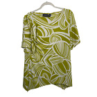 Chicos Travelers Green White Leaf Geometric Short Sleeve Blouse Women 0 US Small