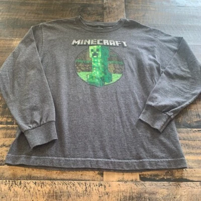 Молодежный размер большой MoJang JINX Minecraft светло-серый длинным рукавом T рубашка верхний б/у в отличном состоянии - Изображение 1 из 4
