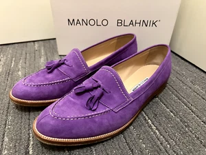 Manolo Blahnik Aldena Purple Suede Loafers Flats Shoes Womens 40.5 - Picture 1 of 7