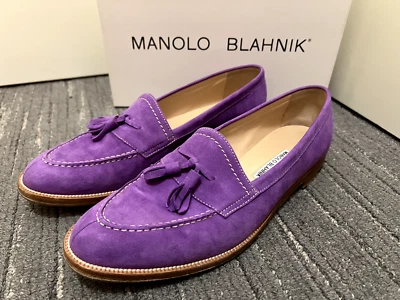 Manolo Blahnik Aldena Púrpura Gamuza Mocasines Zapatos Planos Mujer 40.5 Foto 1 de 4