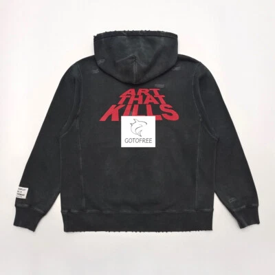 GOTOFREE GD BLACK HOODIE ATK DISTRESSED HOODED SWEATSHIRT JUMPER ACTIVEWEAR - Image 1 of 4