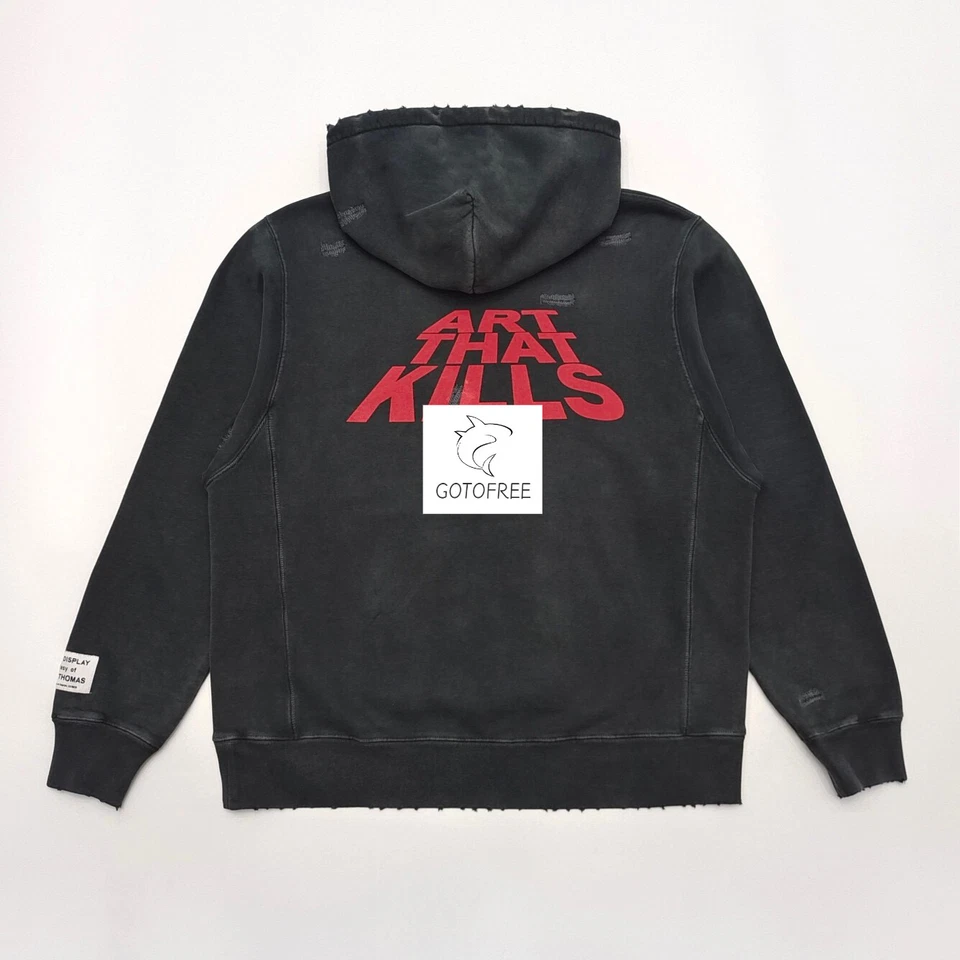 GOTOFREE GD BLACK HOODIE ATK DISTRESSED HOODED SWEATSHIRT JUMPER ACTIVEWEAR - Image 1 of 4