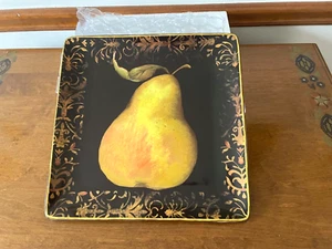 Vintage Certified International Susan Winget Large Square Black W Pear 12.5" - Picture 1 of 4