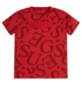 GUESS Big Boys All Over Print w/Guess Patch Short Sleeve T Shirt Rugby Red Sz 18 - Picture 1 of 9