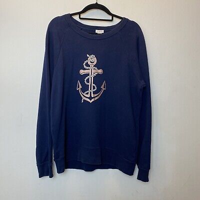 J CREW Women’s Jumper Sweatshirt Blue Nautical Anchor Size Medium 12-14 • 11.99€