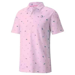 NWT PUMA AP CLOUDSPUN DANCING UMBRELLAS GOLF POLO 539556-01 PINK SZ LARGE - Picture 1 of 3