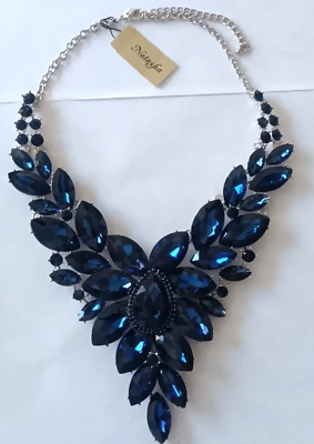 Natasha Royal Blue Crystal Chunky Statement Necklace NWT - Image 1 of 4