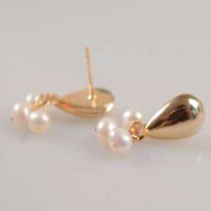 Fashion natural white rice fresh water Pearl 18k gold ear stud Lucky Accessories