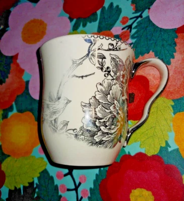 222 Fifth Adeleide Silver Ornate Metallic Floral Bird Mug Good Condition - Image 1 of 4