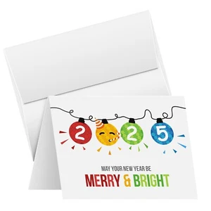 2025 Happy New Year Urlaub Grußkarten, lustiges Emoji, A2-Format, weiß, 10 Stck. - Bild 1 von 6