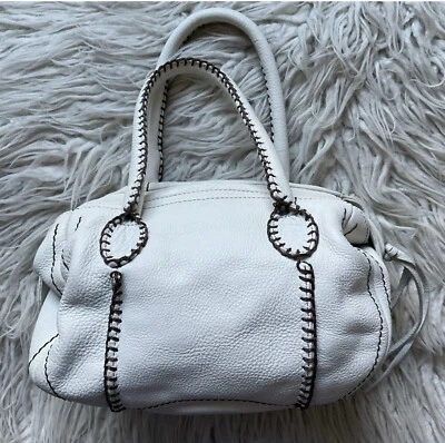 Bolsa tote Carlos Falchi Fatto A Mano couro branco costurada boliche bolsa de mão - Imagem 1 de 4