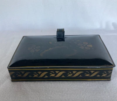 Caja Tole Antigua Toleware Flores Pintadas a Mano Mango con Tapa  Foto 1 de 4