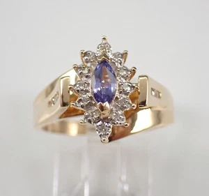 Anillo de compromiso vintage de tanzanita y diamantes de oro amarillo de 14 quilates cumpleaños de diciembre - Imagen 1 de 8