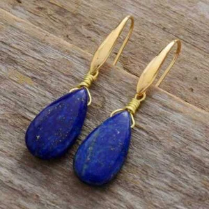 Handgefertigte Lapislazuli Ohrhänger Anhänger 18K Haken Silber Kronleuchter - Bild 1 von 7